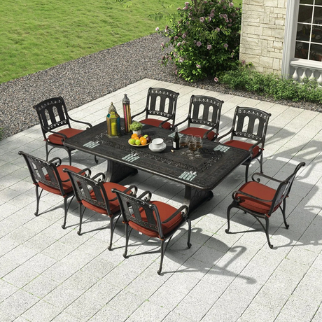 8+1 Ensemble de salle à manger de luxe en fonte d'aluminium Meubles de jardin